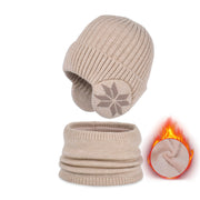 Cappello Invernale con Paraorecchie e Sciarpa Lana Lavorata a Maglia