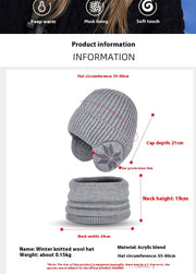 Cappello Invernale con Paraorecchie e Sciarpa Lana Lavorata a Maglia