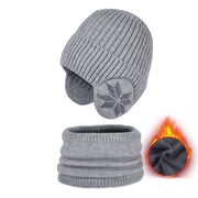 Cappello Invernale con Paraorecchie e Sciarpa Lana Lavorata a Maglia
